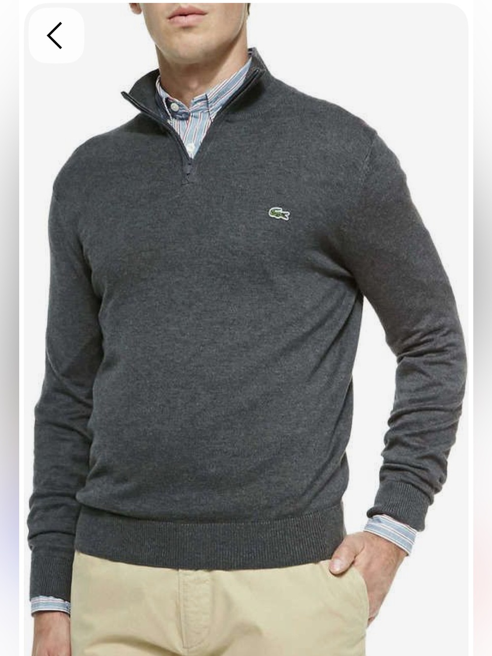 Lacoste Men's Med/Large (7) Gray Cotton Cashmere Half-Zip Sweatshirt/Sweater